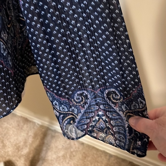 Laundry blouse, blue semi sheer with metallic threads. Sm - Picture 4 of 6
